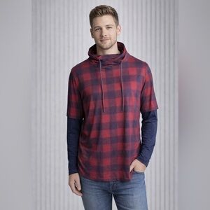 ✨NWT✨ AMERICAN RAG Men's Navy Blue & Red Plaid Cowl Neck Shirt, Size M